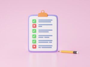 Illustration of a clipboard with a checklist and green tick marks, representing task completion and organisation.