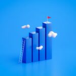 3D illustration of a rising business graph with arrow pointing upward, symbolising success and goal achievement.