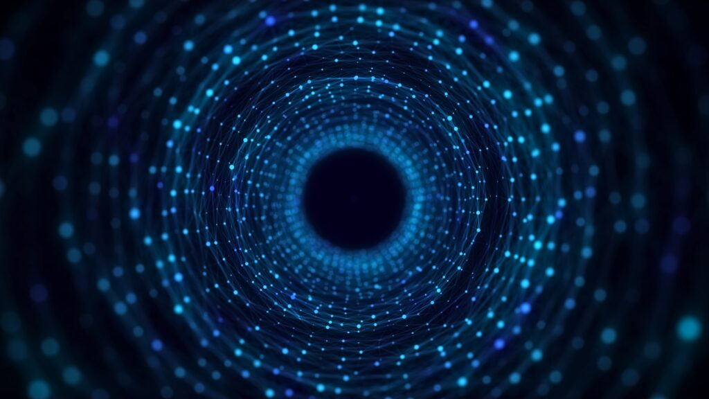 Cyber,Tunnel,Consisting Of Moving, Glowing,Points.,Futuristic,Infinite,Space